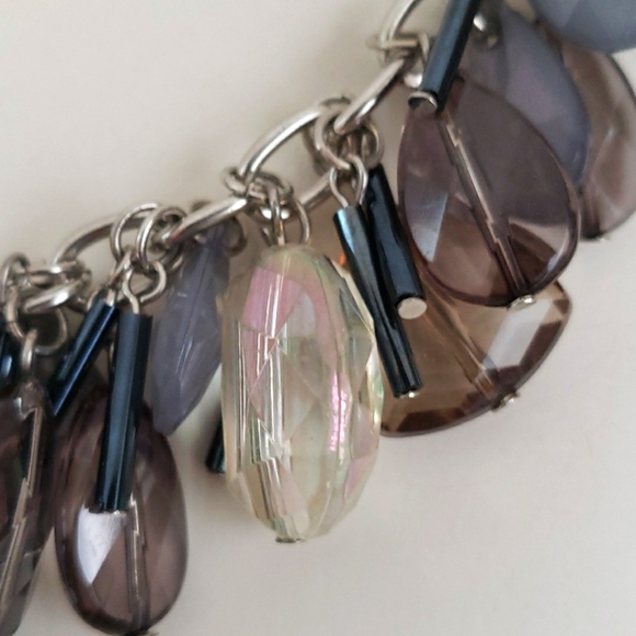 Trendy Fashion Chunky Clear & Clear Smokey, Black & Grey Blue beaded Necklace - Picture 6 of 13